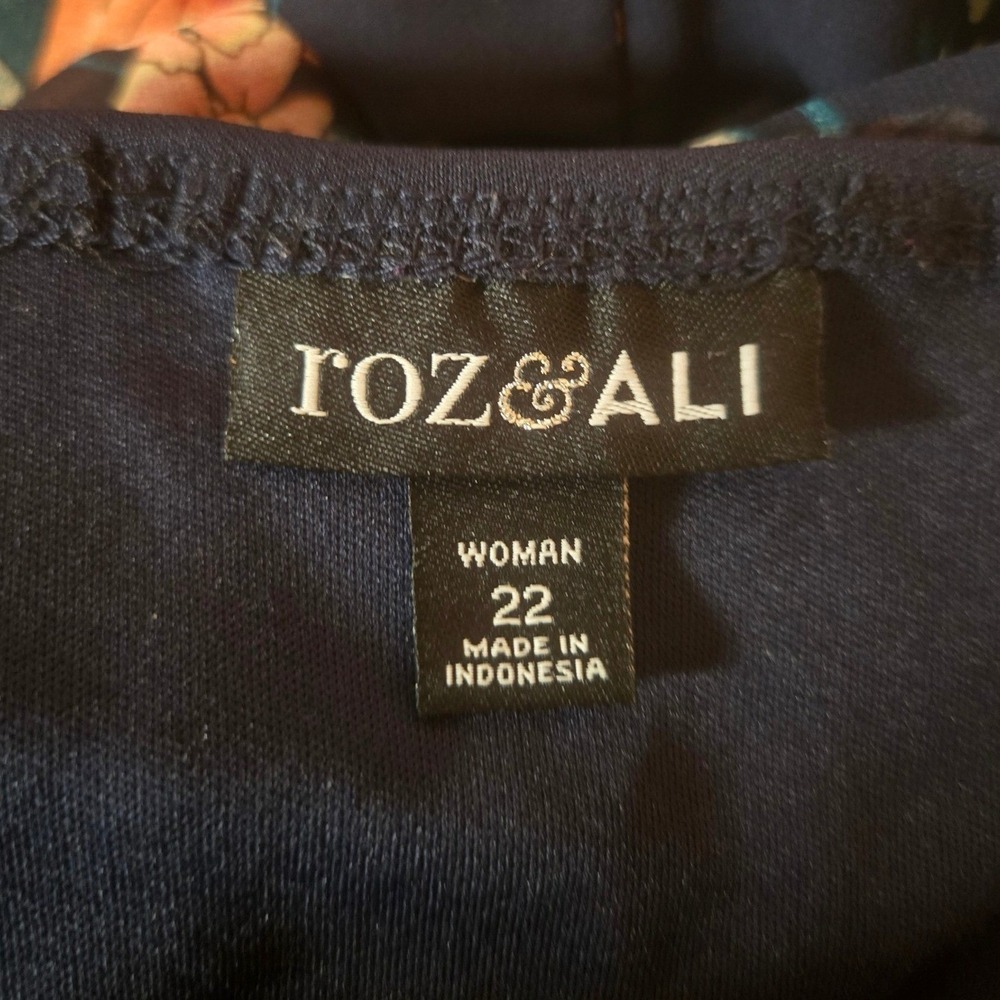 Roz & Ali Dress Womans Plus 22 Sleeveless Navy Blue Floral Chiffon Ruffle Midi - Picture 2 of 14